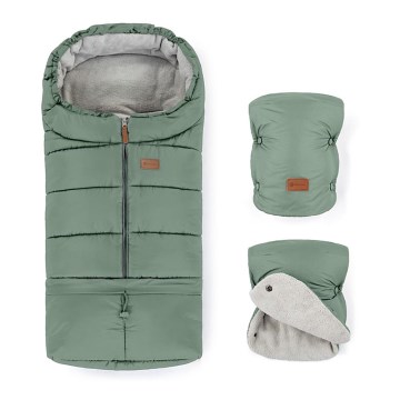 PETITE&MARS - SET Kinderfußsack 3in1 JIBOT + Handwärmer für den Kinderwagen JASIE grün