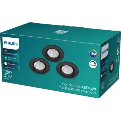 Philips - SET 3x dimmbare LED Einbauleuchte SPARKLE LED/5,5W/230V 2700K schwarz