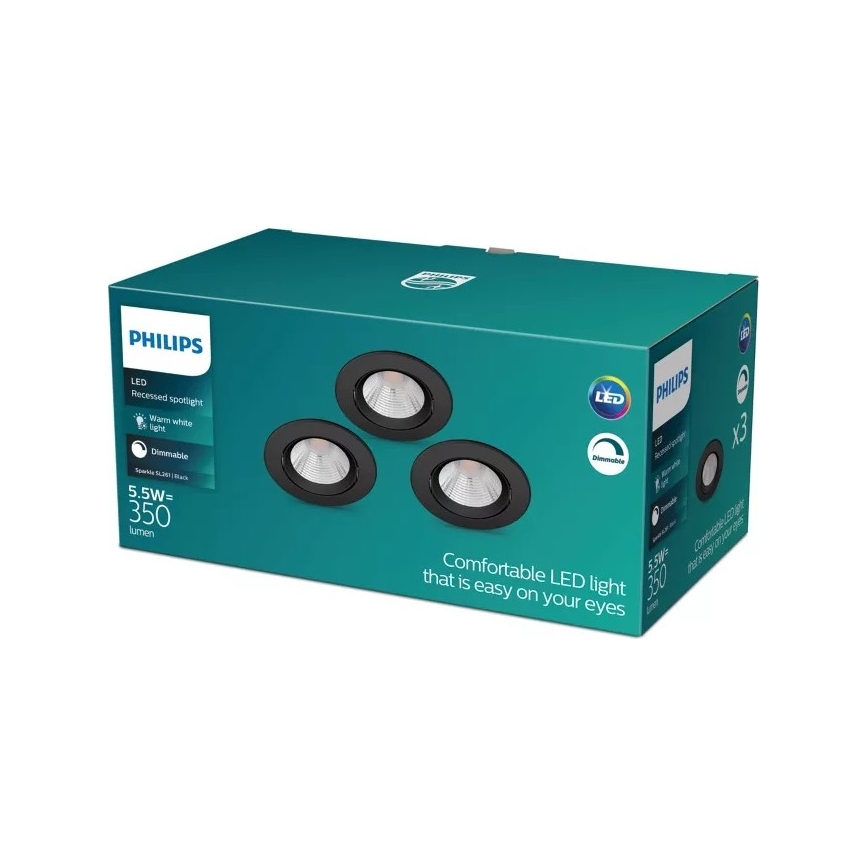 Philips - SET 3x dimmbare LED Einbauleuchte SPARKLE LED/5,5W/230V 2700K schwarz