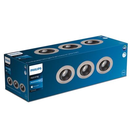 Philips - SET 3x dimmbare LED-Einbauleuchte für Badezimmer ABROSA LED/9W/230V IP44