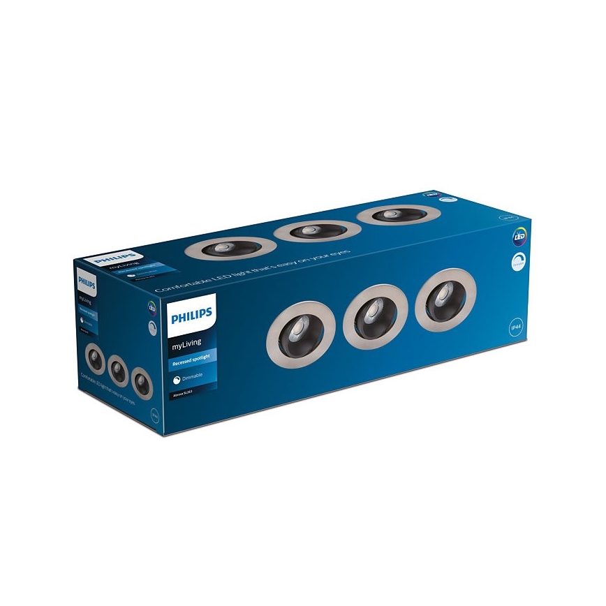 Philips - SET 3x dimmbare LED-Einbauleuchte für Badezimmer ABROSA LED/9W/230V IP44