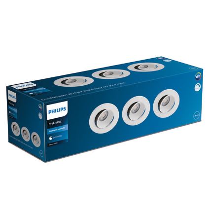 Philips - SET 3x dimmbare LED-Einbauleuchte für Badezimmer ABROSA LED/9W/230V IP44