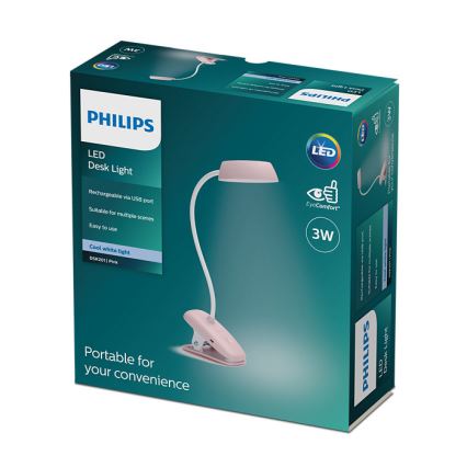 Philips - Dimmbare LED-Leuchte mit Klemme DONUTCLIP LED/3W/5V 1200 mAh CRI 90 rosa
