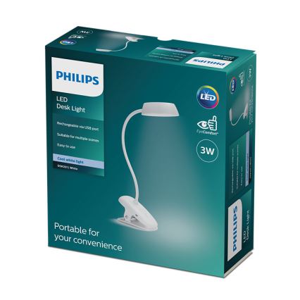 Philips - Dimmbare LED-Leuchte mit Klemme DONUTCLIP LED/3W/5V 1200 mAh CRI 90 weiß