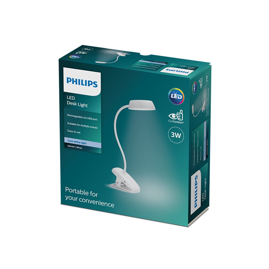 Philips - Dimmbare LED-Leuchte mit Klemme DONUTCLIP LED/3W/5V 1200 mAh CRI 90 weiß