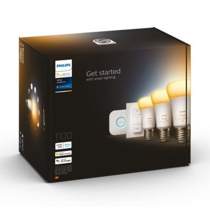 Philips Hue White Ambiance Grundset 3xE27/11W 2200-6500K + Verbindungsgerät und Fernbedienung
