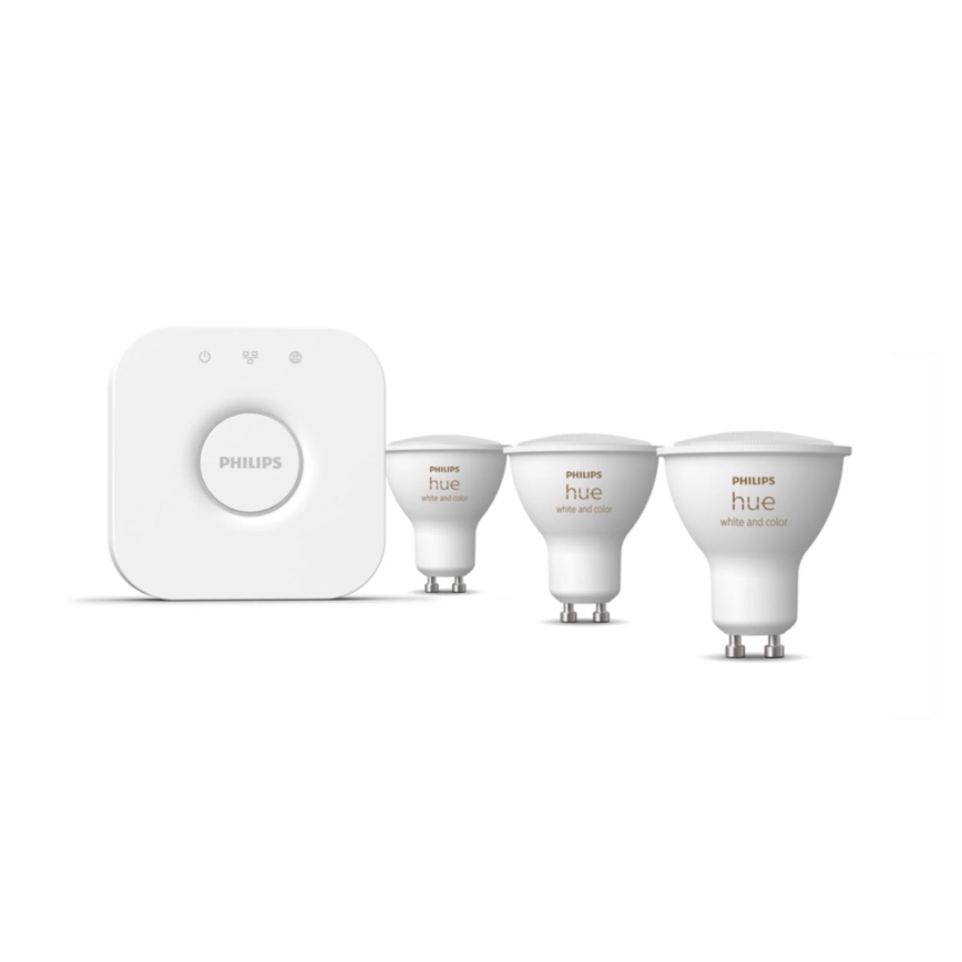 Grundset Philips Hue WHITE AND COLOR AMBIANCE 3xGU10/5,7W/230V 2000-6500K + Verbindungsgerät