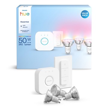 Philips Hue White And Color Ambiance Essential Starter-Set 3xGU10/4,7W/230V 2200-6500K + Verbindungsgerät