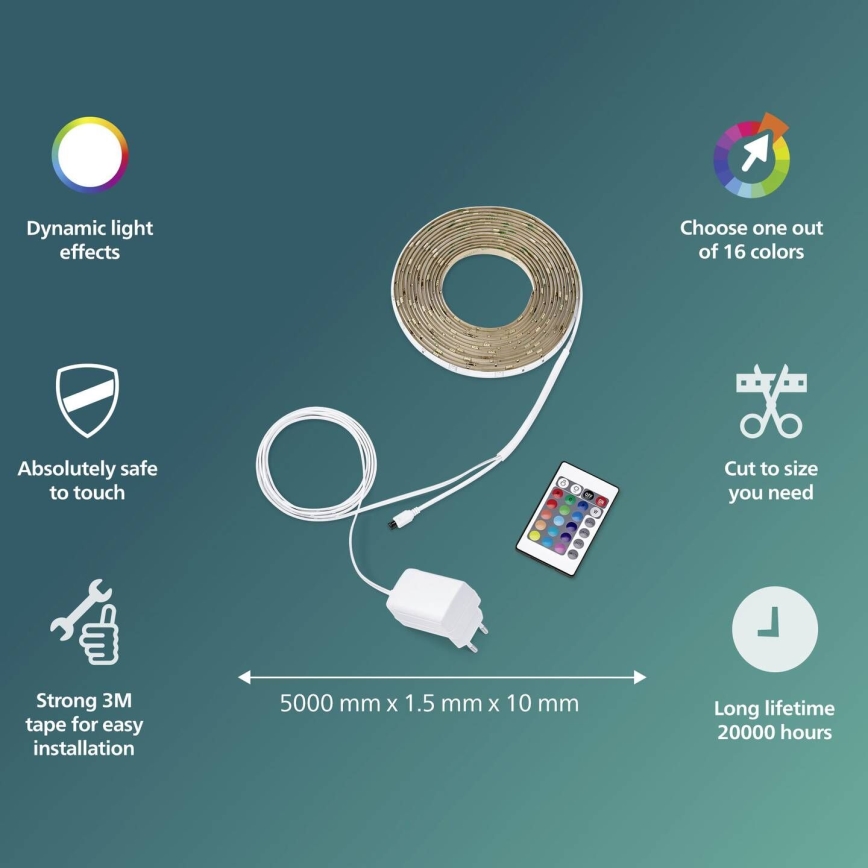 Philips - LED RGBW Dimmbare Strip 5m LED/12W/230V + Fernbedienung