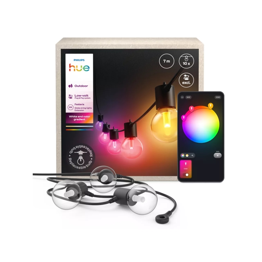 Philips - LED RGBW verlängerbare, dimmbare Außen-Lichterkette Hue FESTAVIA, 10×LED, 7 m, IP65