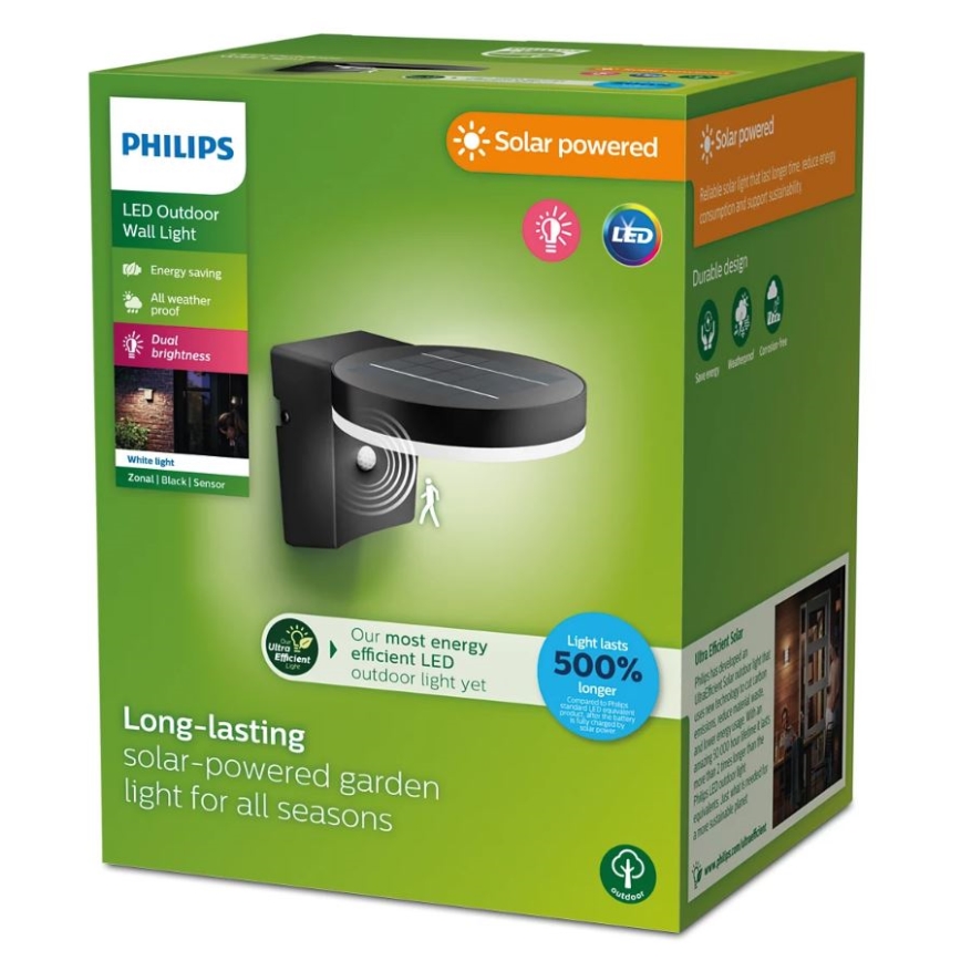 Philips - LED-Solarwandleuchte mit Sensor ZONAL LED/1,3W/3,7V 2500 mAh IP44