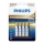 Philips LR03M4B/10 - 4 Stück Alkaline-Batterien AAA PREMIUM ALKALINE 1,5V 1320mAh
