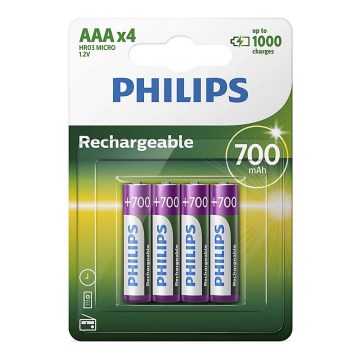 Philips R03B4A70/10 - 4 Stück wiederaufladbare AAA-Akkus MULTILIFE NiMH/1,2V/700 mAh