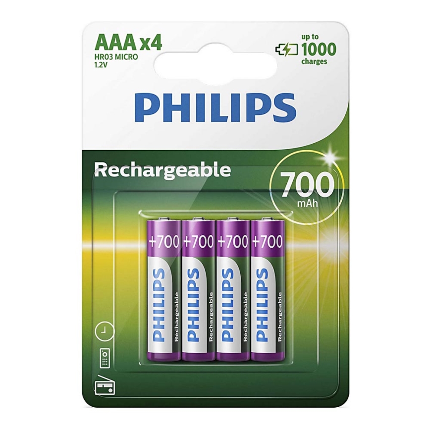 Philips R03B4A70/10 - 4 Stück wiederaufladbare AAA-Akkus MULTILIFE NiMH/1,2V/700 mAh
