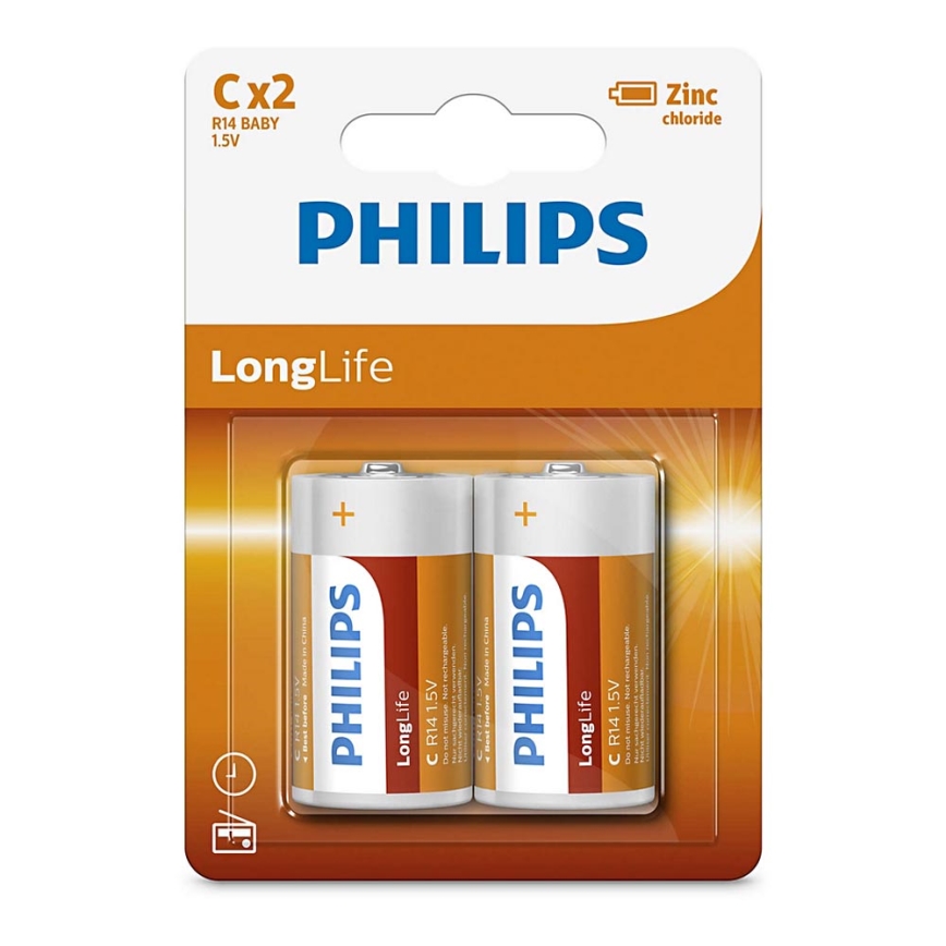 Philips R14L2B/10 - 2 Stück Zinkchlorid-Batterie C LONGLIFE 1,5V 2800mAh