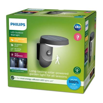 Philips - LED Solar-Wandleuchte mit Bewegungs- und Dämmerungssensor LED/1,2W/4V 1800 mAh 4000K IP44