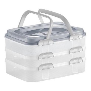 Picknickbox mit Griffen 3 Etagen/grau