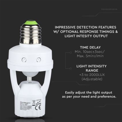 PIR-Sensor für E27-Glühbirne Weiß
