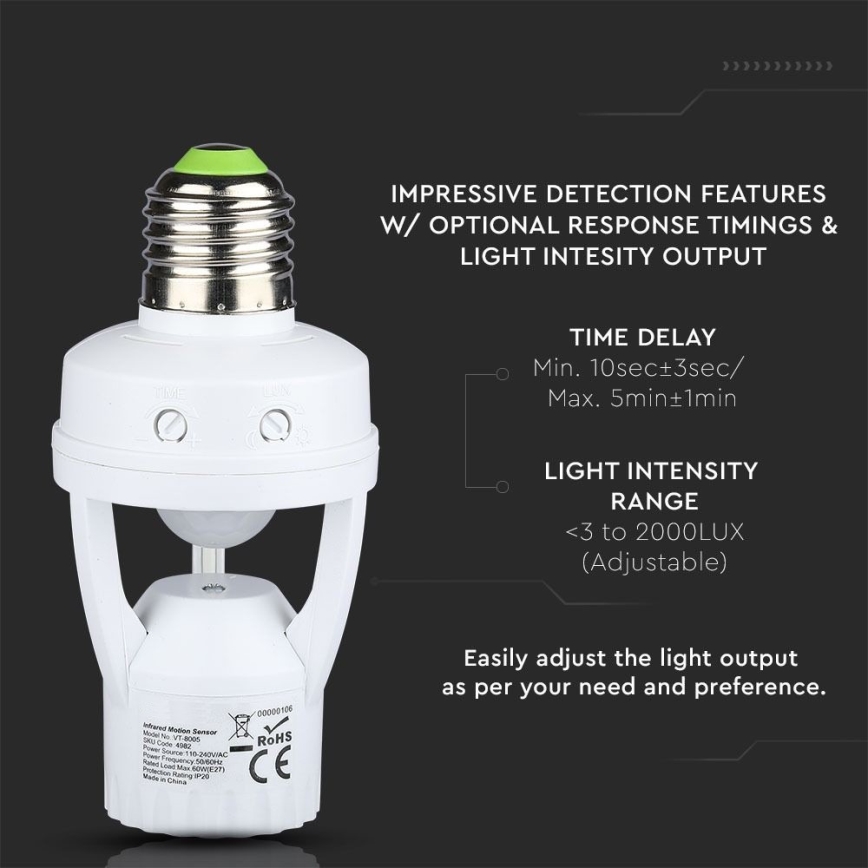PIR-Sensor für E27-Glühbirne Weiß