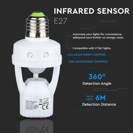 PIR-Sensor für E27-Glühbirne Weiß
