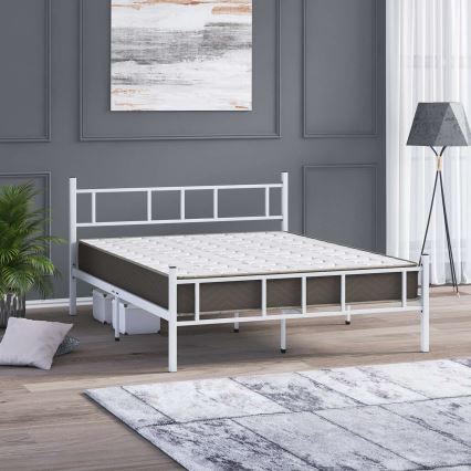 PIRON Metall-Doppelbett 140x200 cm, weiß – Tragfähigkeit 200 kg