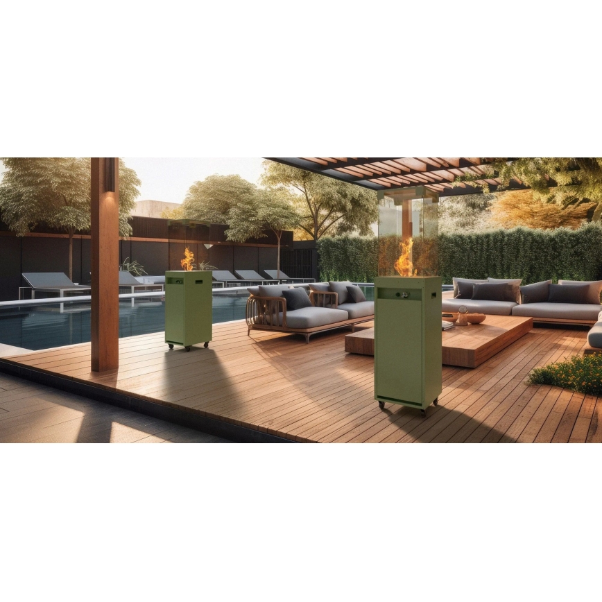 Planika - Outdoor-Gaskamin 142x36 cm 8kW 1xAAA grün + Schutzabdeckung