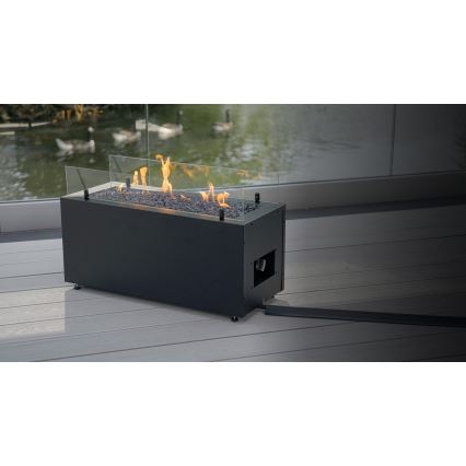 Planika - Outdoor-Gaskamin 41,4x69,8 cm 10kW 1xAAA schwarz + Schutzabdeckung