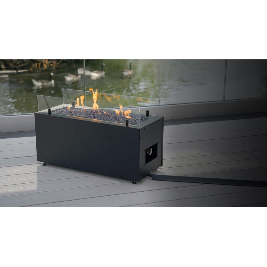 Planika - Outdoor-Gaskamin 41,4x69,8 cm 10kW 1xAAA schwarz + Schutzabdeckung