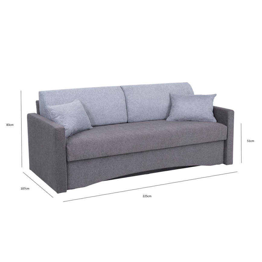 Gepolstertes Schlafsofa für den täglichen Gebrauch, 3-Sitzer mit Armlehnen PAUL, grau