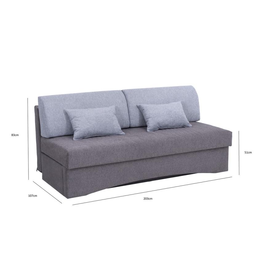 Gepolstertes, ausklappbares Dreisitzer-Sofa ohne Armlehnen PAUL in Grau, ideal für den täglichen Gebrauch als Schlafgelegenheit