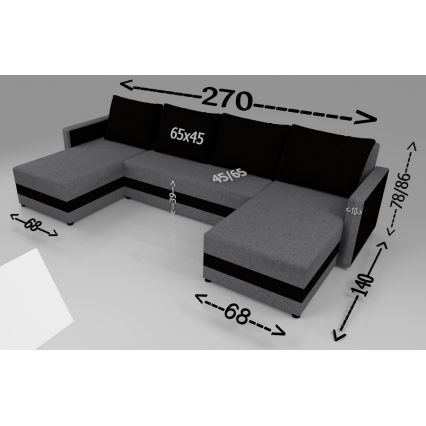 Gepolstertes universelles U-förmiges Schlafsofa BRISTOL in Grau/Schwarz