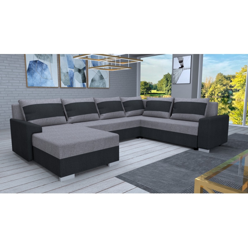 Polsterbare universelle U-förmige Schlafcouch OXFORD schwarz/grau