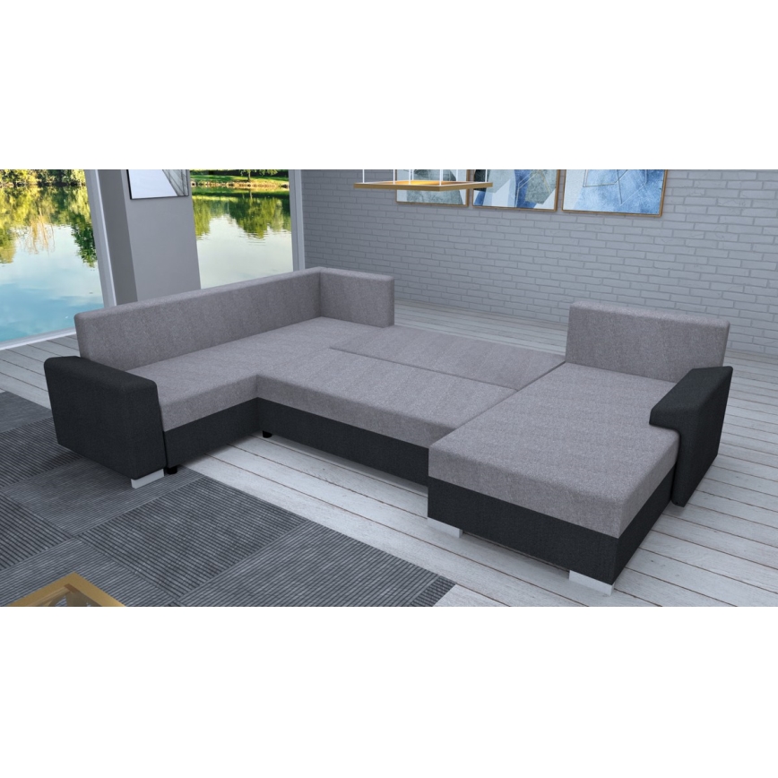 Polsterbare universelle U-förmige Schlafcouch OXFORD schwarz/grau