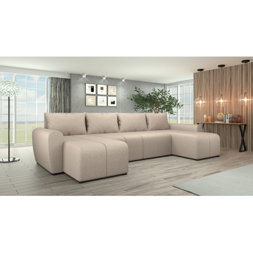 Polsterbare universelle U-förmige Schlafcouch NEWPORT in Beige