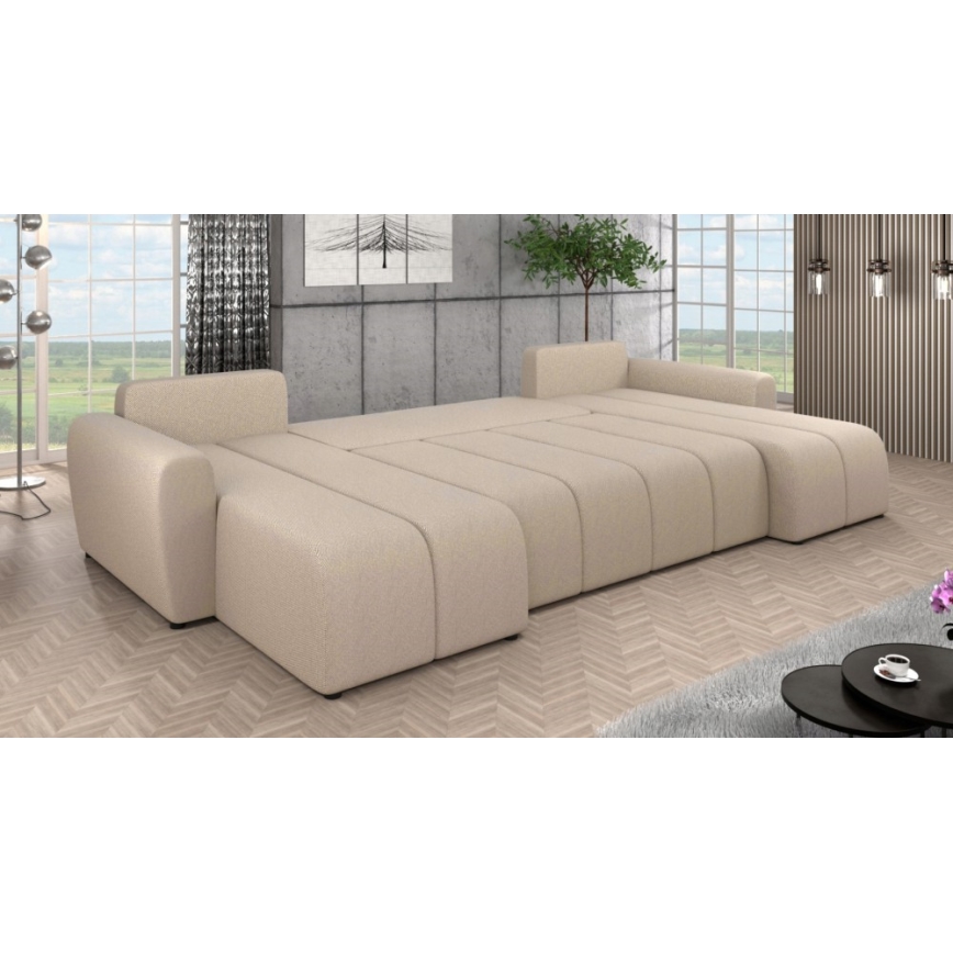 Polsterbare universelle U-förmige Schlafcouch NEWPORT in Beige