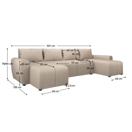 Polsterbare universelle U-förmige Schlafcouch NEWPORT in Beige