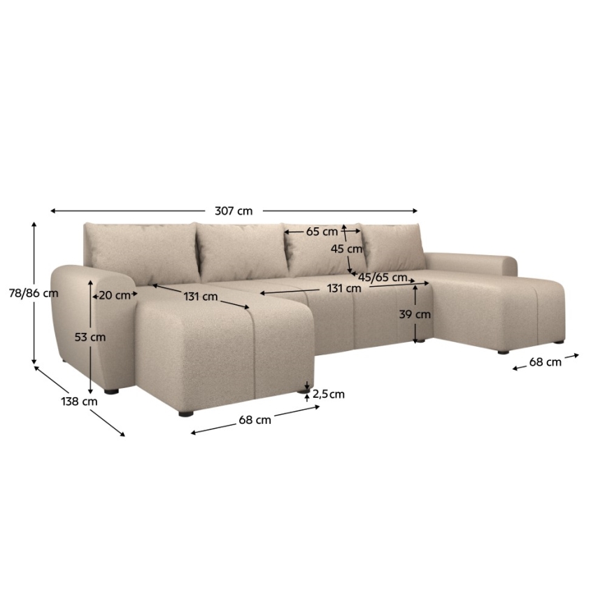 Polsterbare universelle U-förmige Schlafcouch NEWPORT in Beige