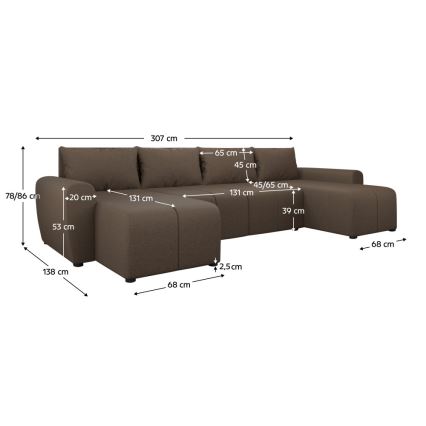 Polsterbare universelle U-förmige Schlafcouch NEWPORT in Braun