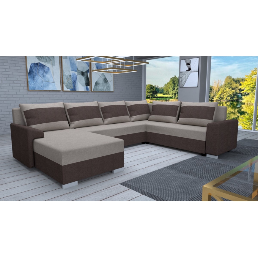Polsterbare universelle U-förmige Schlafcouch OXFORD in Braun/Taupe