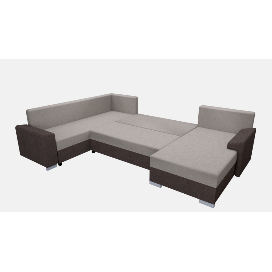 Polsterbare universelle U-förmige Schlafcouch OXFORD in Braun/Taupe