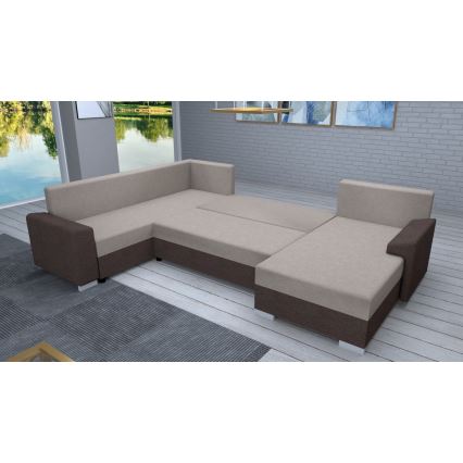 Polsterbare universelle U-förmige Schlafcouch OXFORD in Braun/Taupe