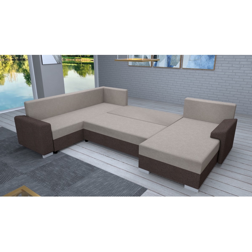 Polsterbare universelle U-förmige Schlafcouch OXFORD in Braun/Taupe