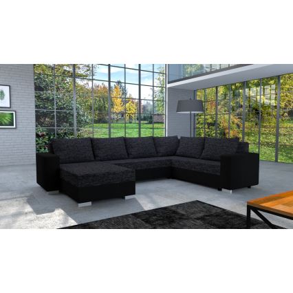 Polsterbare universelle U-förmige Schlafcouch YORK in Schwarz/Anthrazit