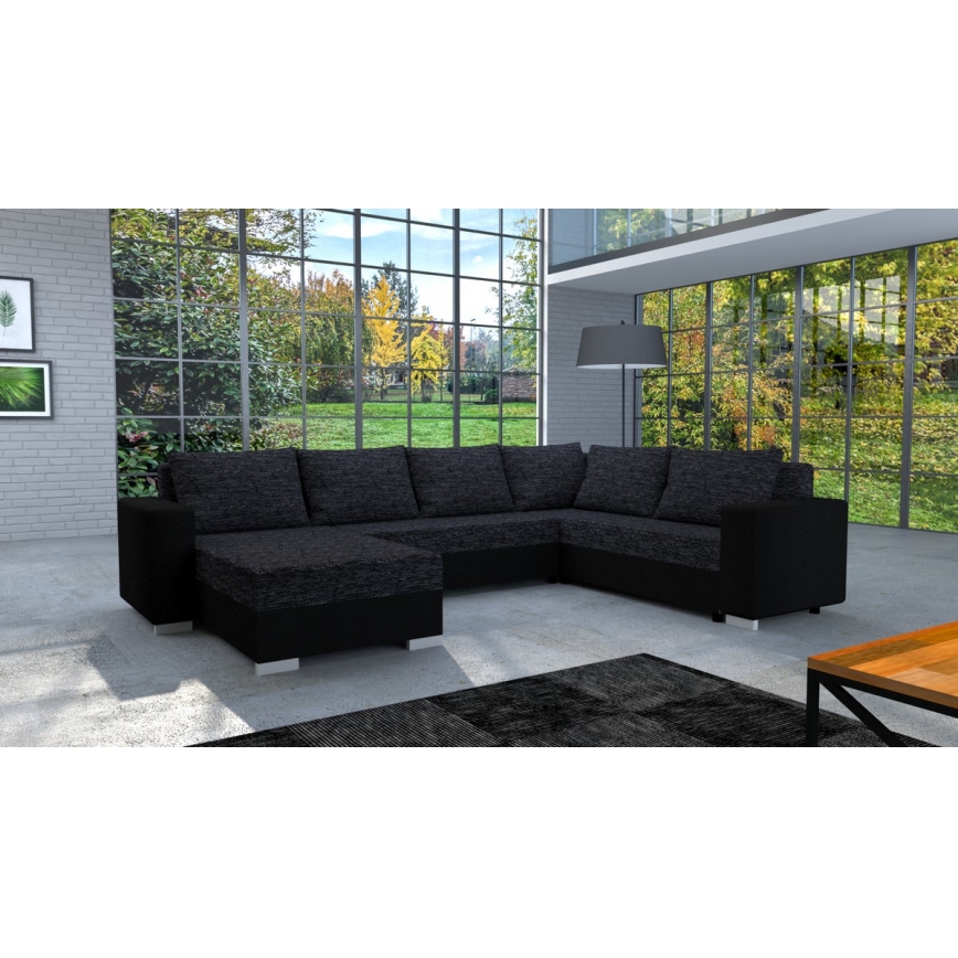 Polsterbare universelle U-förmige Schlafcouch YORK in Schwarz/Anthrazit