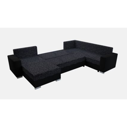 Polsterbare universelle U-förmige Schlafcouch YORK in Schwarz/Anthrazit