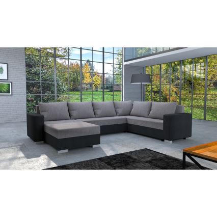 Gepolstertes universelles U-förmiges Schlafsofa YORK in Grau/Schwarz