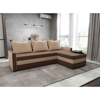 Polsterbare universelle Eckcouch zum Ausziehen in L-Form BRISTOL Braun/Beige