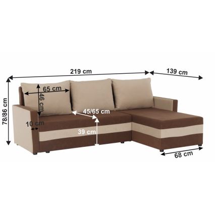 Polsterbare universelle Eckcouch zum Ausziehen in L-Form BRISTOL Braun/Beige