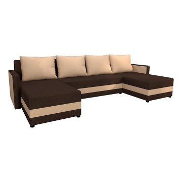 Polsterbare universelle Eckcouch zum Ausziehen in U-Form BRISTOL Braun/Beige