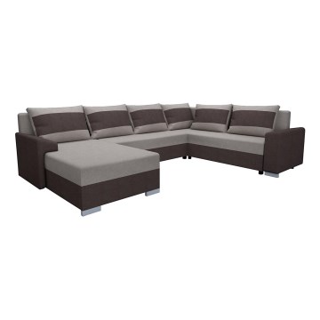 Polsterbare universelle U-förmige Schlafcouch OXFORD in Braun/Taupe